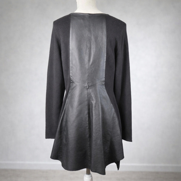 Stella Carakasi Black Tunic Sweater Assymetrical Hem Leather Back Size Small - Picture 10 of 16